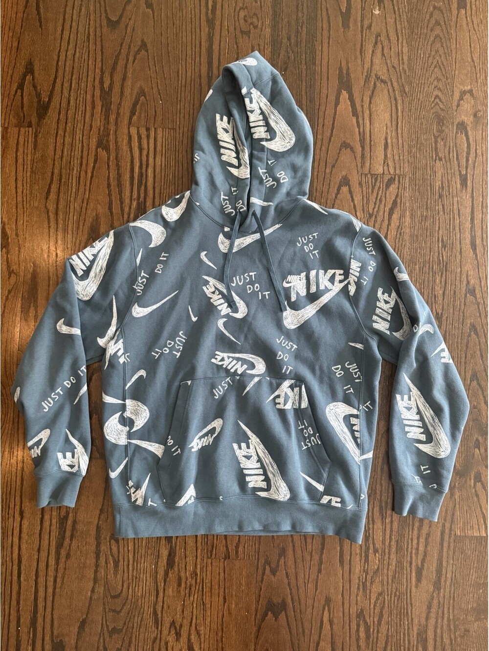 Nike Hoodie Sportswear "All Over Print" Pullover Blue CU4341-058 Men's LARGE